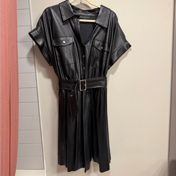 Faux Leather Dress With Pleated Skirt - Picture 6 of 8